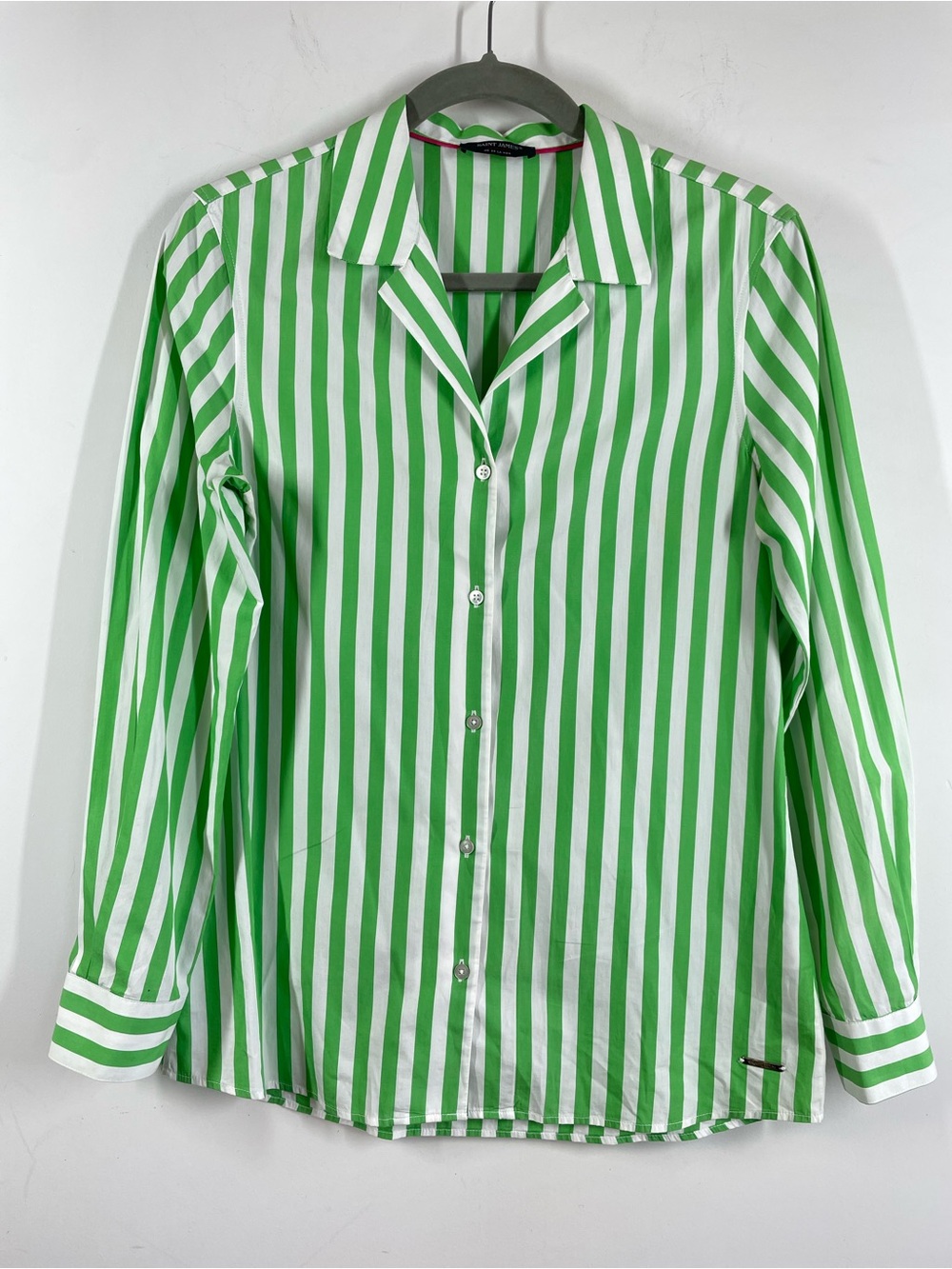 Saint James Green White Striped Cotton Shirt Size 4 French Coastal Nautical Chic